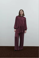 BORDO ASİMETRİK İPEK CUPRO BLUZ