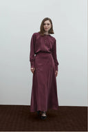 BORDO BRİT DÜĞMELİ İPEK CUPRO BLUZ