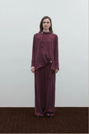 BORDO YAKA AKSEAURLI İPEK CUPRO BLUZ