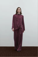 BORDO YAKA AKSEAURLI İPEK CUPRO BLUZ