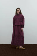 BORDO POPLİN BRODE CEPLİ GÖMLEK