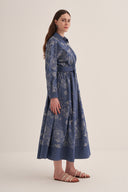 LACİVERT FLORAL DENİM ELBİSE