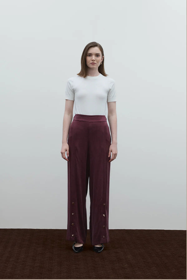 BORDO DÜĞME DETAYLI CUPRO PANTOLON - Clande
