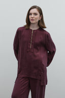 BORDO FERMUARLI İPEK CUPRO BLUZ