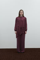 BORDO ASİMETRİK İPEK CUPRO BLUZ