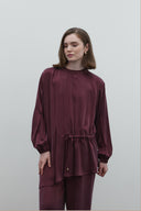 BORDO ASİMETRİK İPEK CUPRO BLUZ