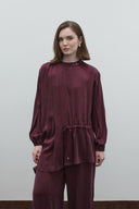 BORDO ASİMETRİK İPEK CUPRO BLUZ