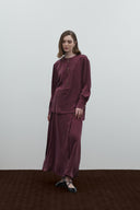 BORDO BRİT DÜĞMELİ İPEK CUPRO BLUZ