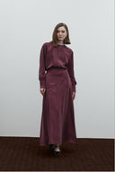 BORDO BRİT DÜĞMELİ İPEK CUPRO BLUZ