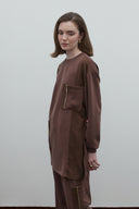 KAHVE CEP DETAYLI RAYON BLUZ