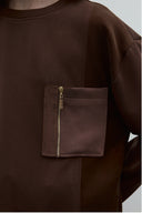 KAHVE CEP DETAYLI RAYON BLUZ