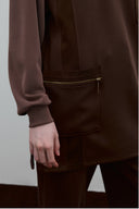 KAHVE CEP DETAYLI RAYON BLUZ