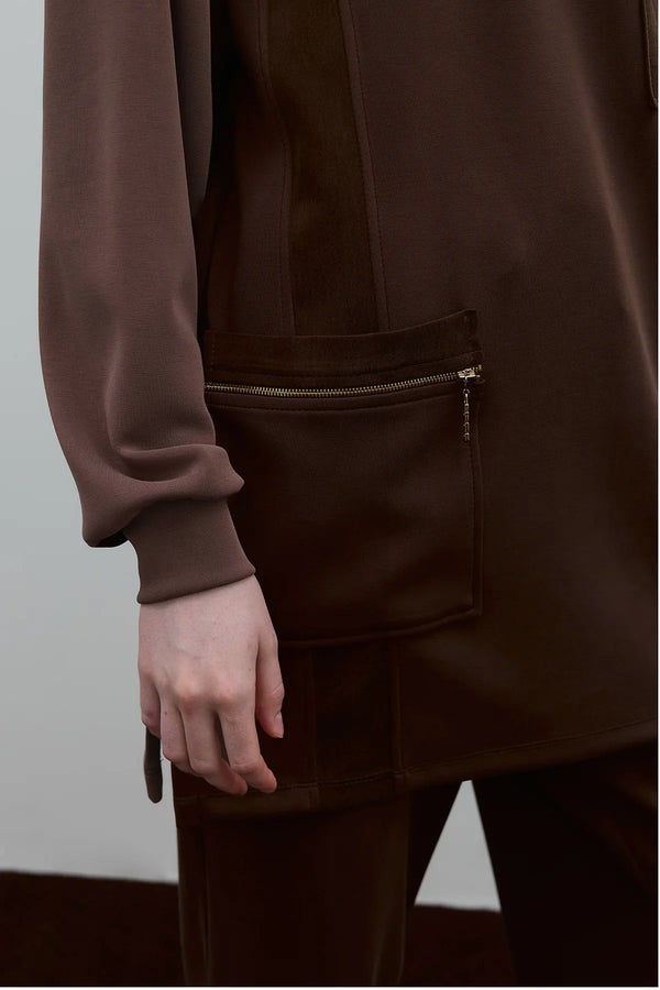 KAHVE CEP DETAYLI RAYON BLUZ - Clande