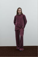 BORDO YAKA AKSEAURLI İPEK CUPRO BLUZ