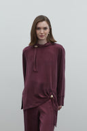 BORDO YAKA AKSEAURLI İPEK CUPRO BLUZ