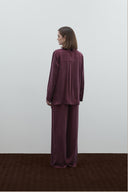 BORDO YAKA AKSEAURLI İPEK CUPRO BLUZ