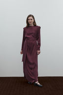 BORDO APOLETLİ İPEK CUPRO ELBİSE