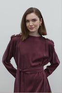 BORDO APOLETLİ İPEK CUPRO ELBİSE