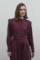 BORDO APOLETLİ İPEK CUPRO ELBİSE