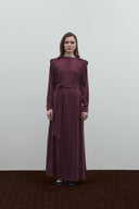 BORDO APOLETLİ İPEK CUPRO ELBİSE