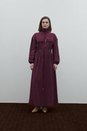 BORDO ALLER DETAYLI MODAL ELBİSE
