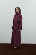 BORDO PİLİSELİ FERMUAR DETAYLI MODAL ELBİSE
