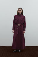 BORDO KEMERLİ POPLİN ELBİSE