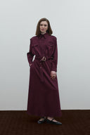 BORDO KEMERLİ POPLİN ELBİSE