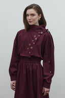 BORDO YAKA DETAYLI POPLİN ELBİSE