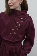 BORDO YAKA DETAYLI POPLİN ELBİSE