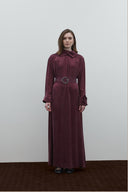 BORDO KEMERLİ İPEK CUPRO ELBİSE