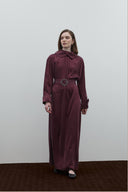 BORDO KEMERLİ İPEK CUPRO ELBİSE