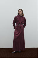 BORDO KEMERLİ İPEK CUPRO ELBİSE