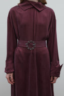 BORDO KEMERLİ İPEK CUPRO ELBİSE