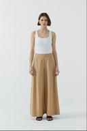 CAMEL GENİŞ PAÇA PİLELİ PANTOLON - Clande