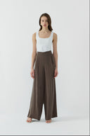 KAHVE İPEK CUPRO PALAZZO PANTOLON - Clande