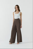 KAHVE İPEK CUPRO PALAZZO PANTOLON - Clande