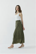 HAKİ İPEK CUPRO KATMANLI ETEK - Clande