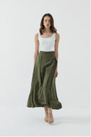 HAKİ İPEK CUPRO KATMANLI ETEK - Clande