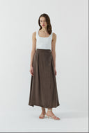 KAHVE İPEK CUPRO KATMANLI ETEK - Clande