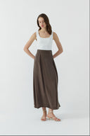 KAHVE İPEK CUPRO KATMANLI ETEK - Clande