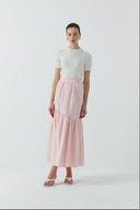 PEMBE PİLELİ PAMUKLU ETEK - Clande