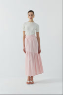 PEMBE PİLELİ PAMUKLU ETEK - Clande