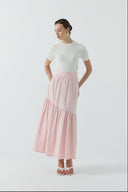 PEMBE PİLELİ PAMUKLU ETEK - Clande