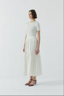 EKRU PİLELİ PAMUKLU ETEK - Clande