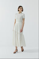 EKRU PİLELİ PAMUKLU ETEK - Clande