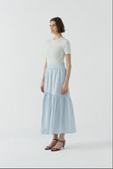 MAVİ PİLELİ PAMUKLU ETEK - Clande