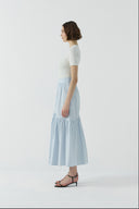 MAVİ PİLELİ PAMUKLU ETEK - Clande
