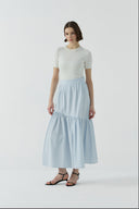 MAVİ PİLELİ PAMUKLU ETEK - Clande