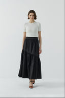 SİYAH PİLELİ PAMUKLU ETEK - Clande